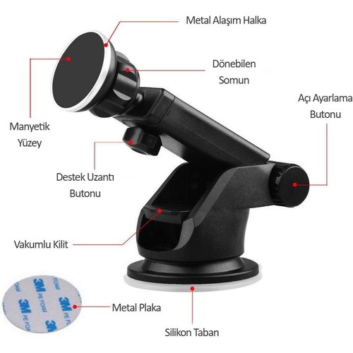 Araç İçi Manyetik Mıknatıslı Telefon Tutucu Tutacağı Uzayan Model Araç İçi Manyetik Mıknatıslı Telefon Tutucu Tutacağı Uzayan Model