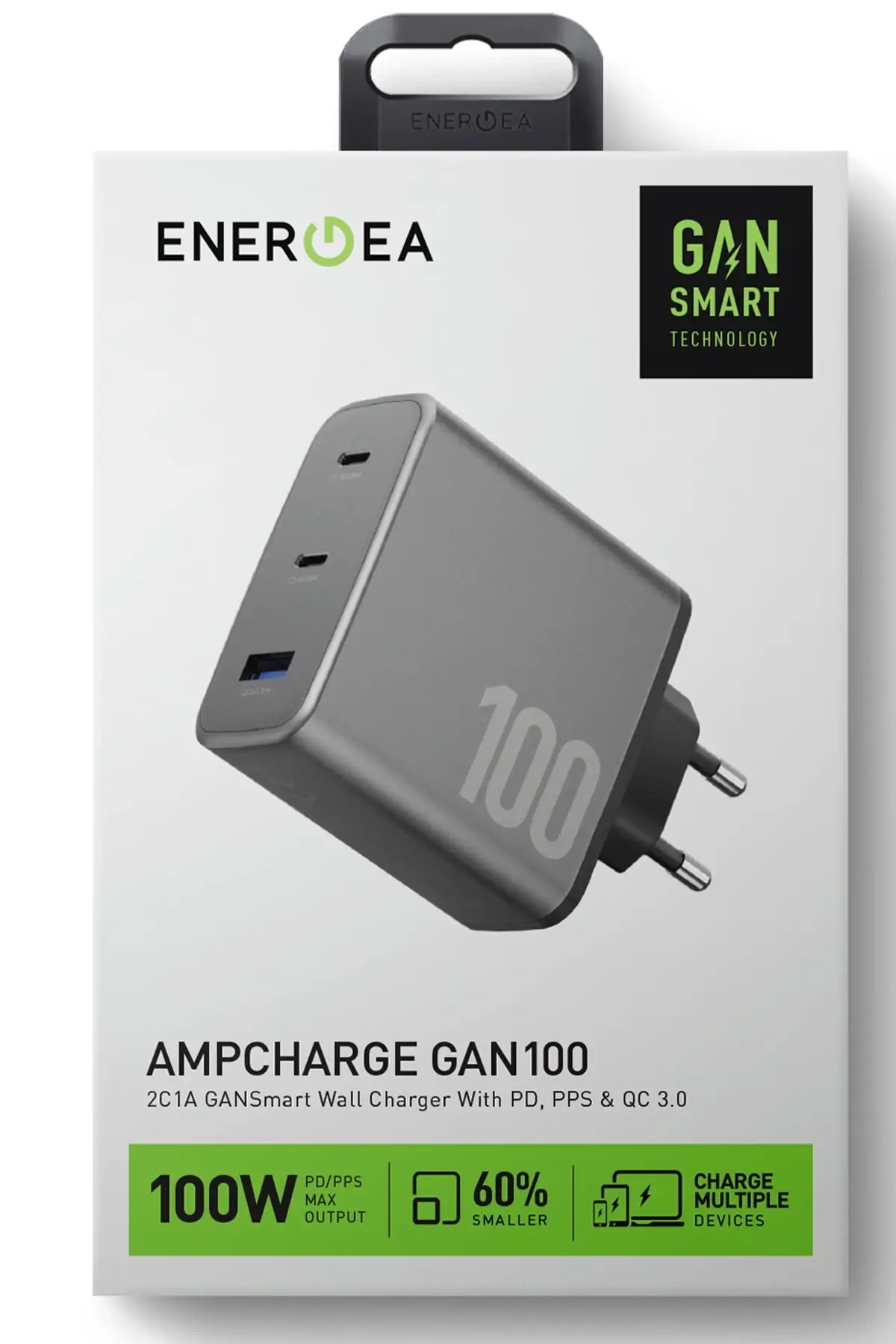 Energea AmpCharge GaN100 2 Adet 100W Type-C ve 30W USB 3.0 Çıkışlı Hızlı Şarj Aleti Energea AmpCharge GaN100 2 Adet 100W Type-C ve 30W USB 3.0 Çıkışlı Hızlı Şarj Aleti