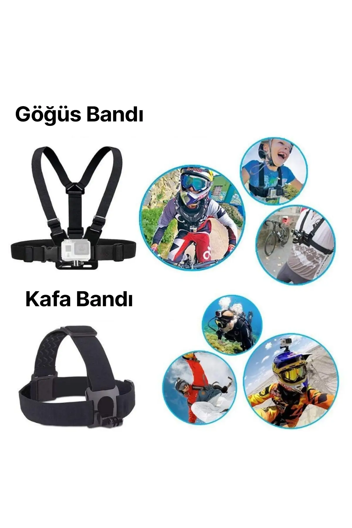 GoPro Aksiyon Kamera ve Telefon ile Uyumlu Kafa ve Göğüs Bandı Askı Seti GoPro Aksiyon Kamera ve Telefon ile Uyumlu Kafa ve Göğüs Bandı Askı Seti