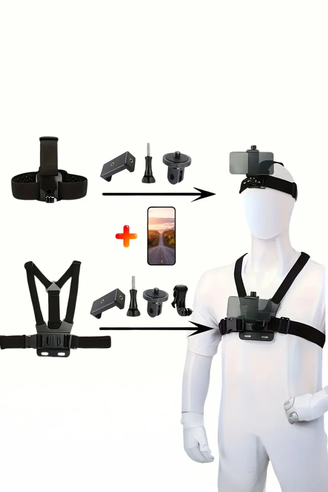GoPro Aksiyon Kamera ve Telefon ile Uyumlu Kafa ve Göğüs Bandı Askı Seti GoPro Aksiyon Kamera ve Telefon ile Uyumlu Kafa ve Göğüs Bandı Askı Seti