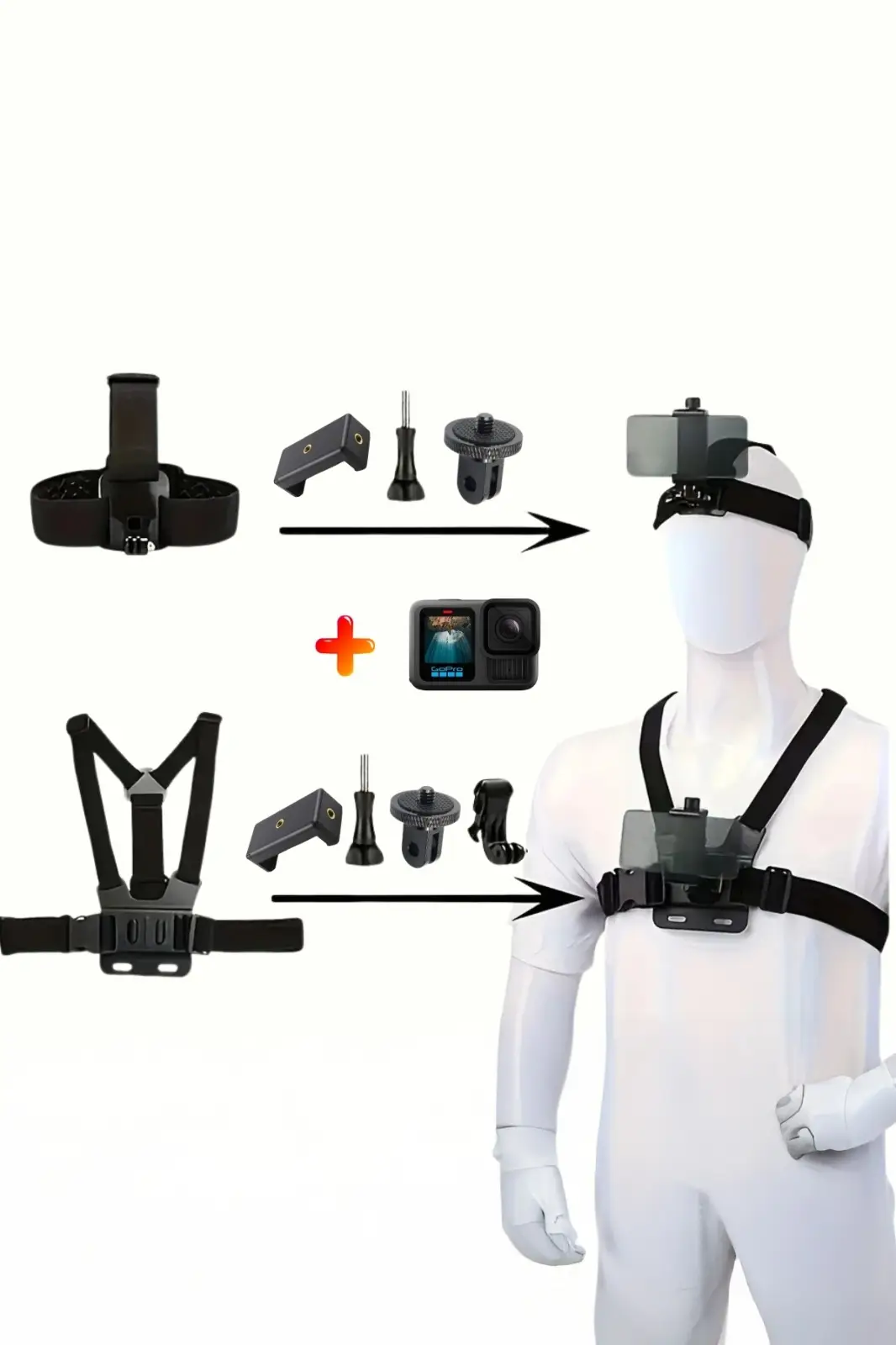GoPro Aksiyon Kamera ve Telefon ile Uyumlu Kafa ve Göğüs Bandı Askı Seti GoPro Aksiyon Kamera ve Telefon ile Uyumlu Kafa ve Göğüs Bandı Askı Seti