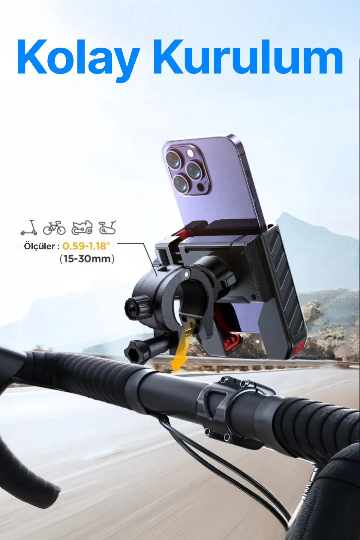 Motorsiklet Bisiklet Atv Kıskaçlı 4-7.7inç Telefon Tutucu Tutacağı JR-ZS266 Motorsiklet Bisiklet Atv Kıskaçlı 4-7.7inç Telefon Tutucu Tutacağı JR-ZS266