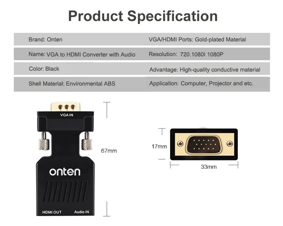 Onten OTN-7508 Vga to Hdmi Dönüştürücü Adaptör Onten OTN-7508 Vga to Hdmi Dönüştürücü Adaptör