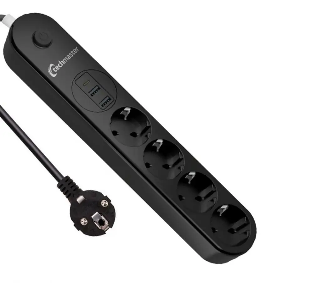 Techmaster 2 Usb+Type-C Akım Çocuk Korumalı 4`lü Priz 5mt Techmaster 2 Usb+Type-C Akım Çocuk Korumalı 4`lü Priz 5mt