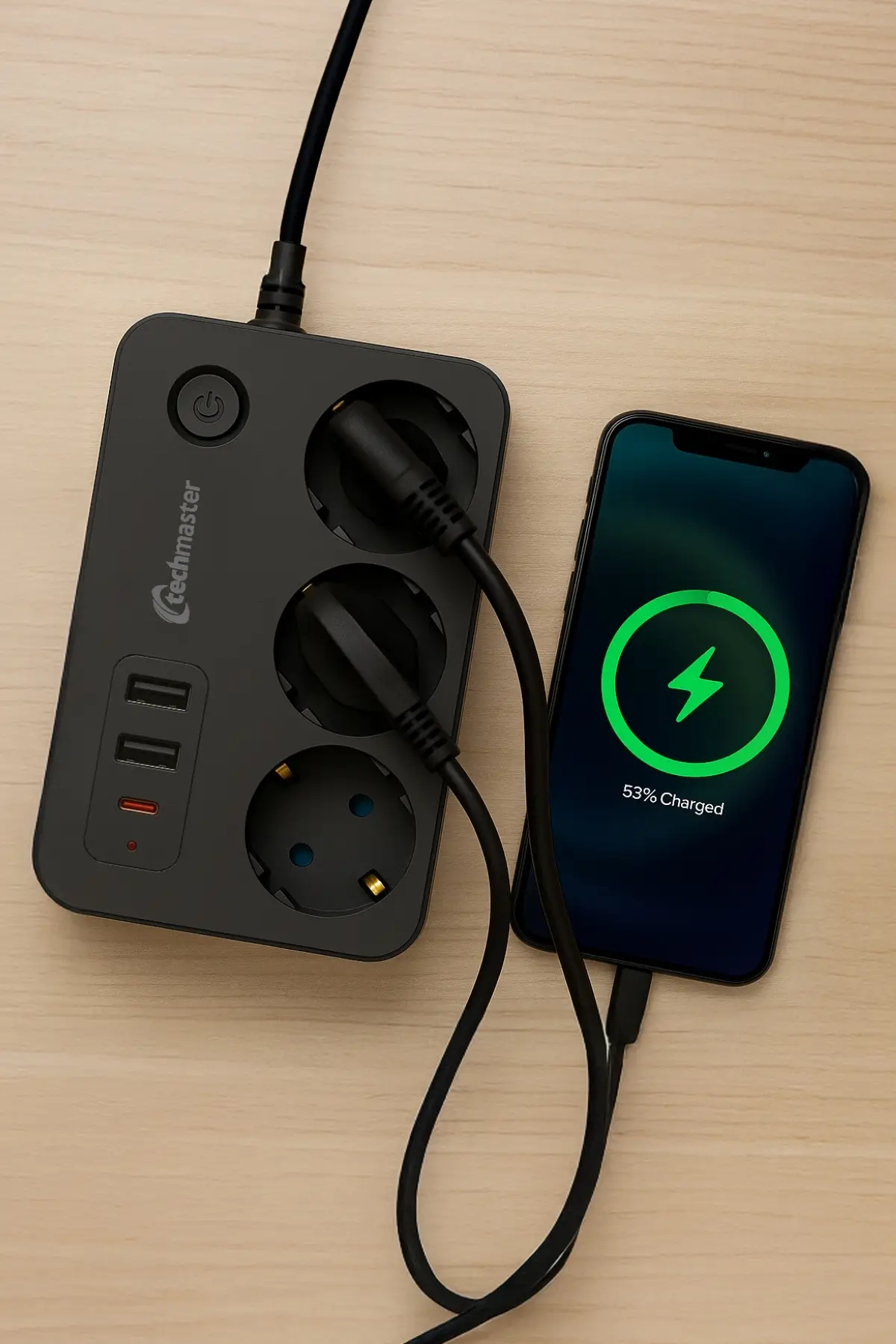 Techmaster 2 Usb + Type-C Akım ve Çocuk Korumalı 3lü Kare Priz 2mt Techmaster 2 Usb + Type-C Akım ve Çocuk Korumalı 3lü Kare Priz 2mt