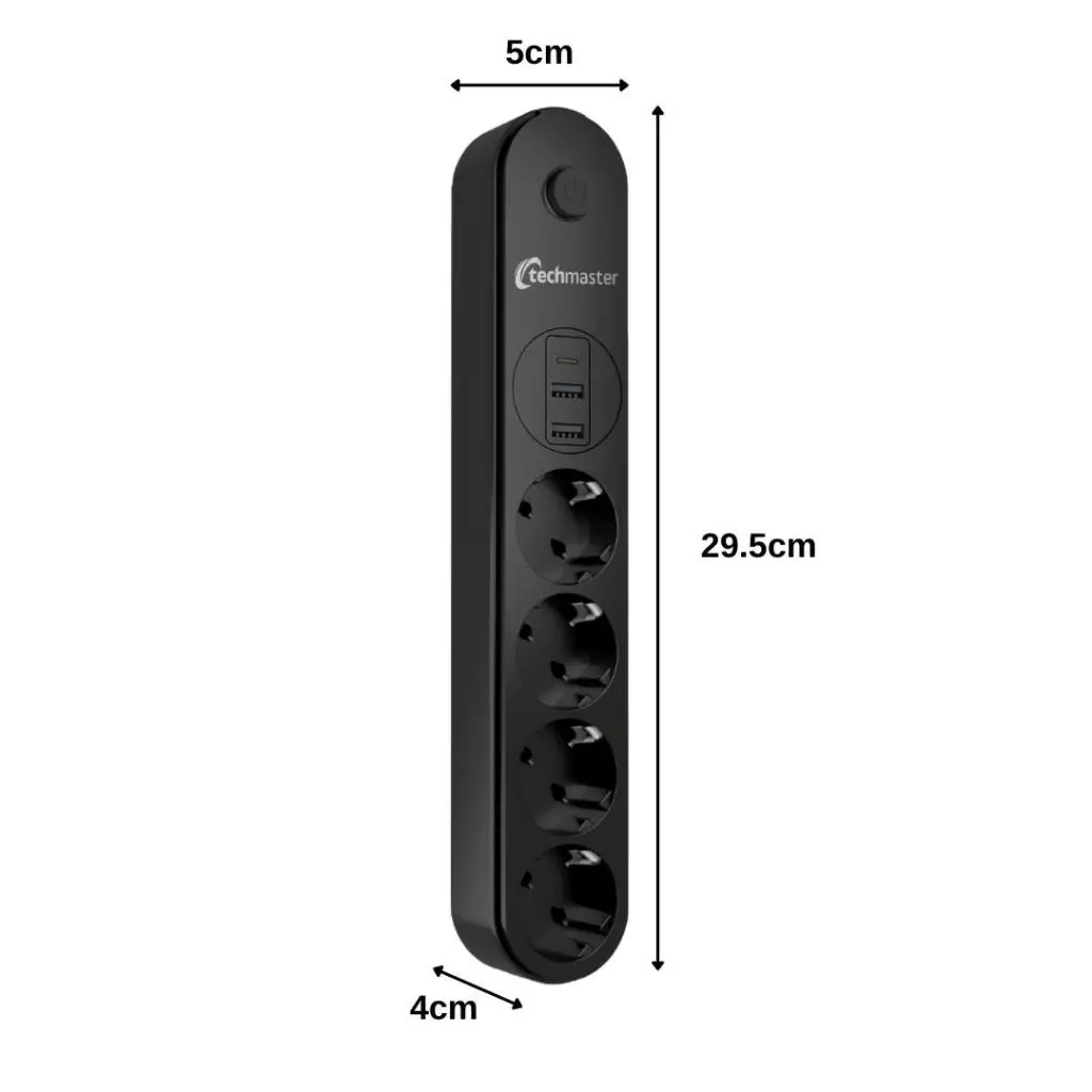 Techmaster 2 Usb+Type-C Akım ve Çocuk Korumalı 4`lü Priz 2mt Techmaster 2 Usb+Type-C Akım ve Çocuk Korumalı 4`lü Priz 2mt