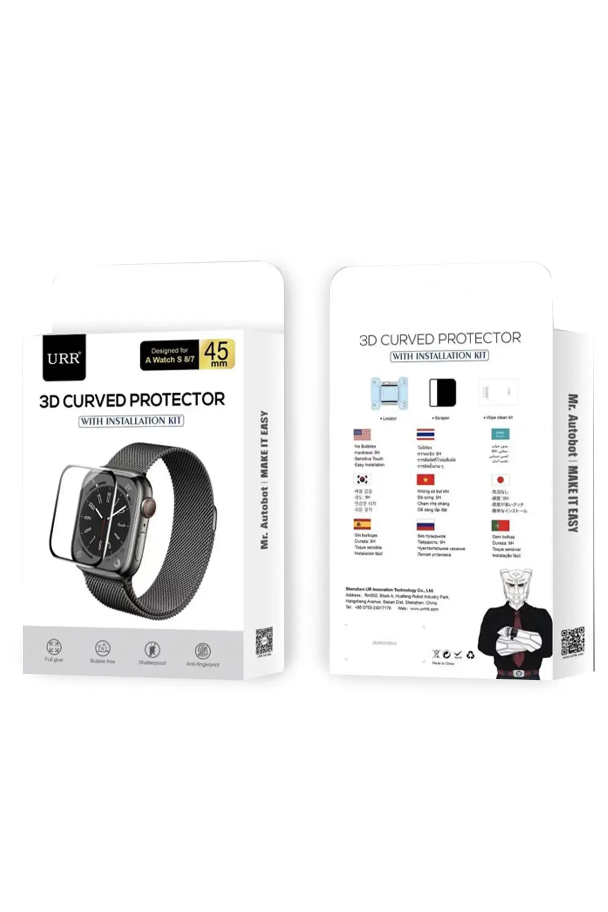 URR Apple Watch 41mm 2in1 PMMA Nano Ekran Koruyucu - Siyah URR Apple Watch 41mm 2in1 PMMA Nano Ekran Koruyucu - Siyah