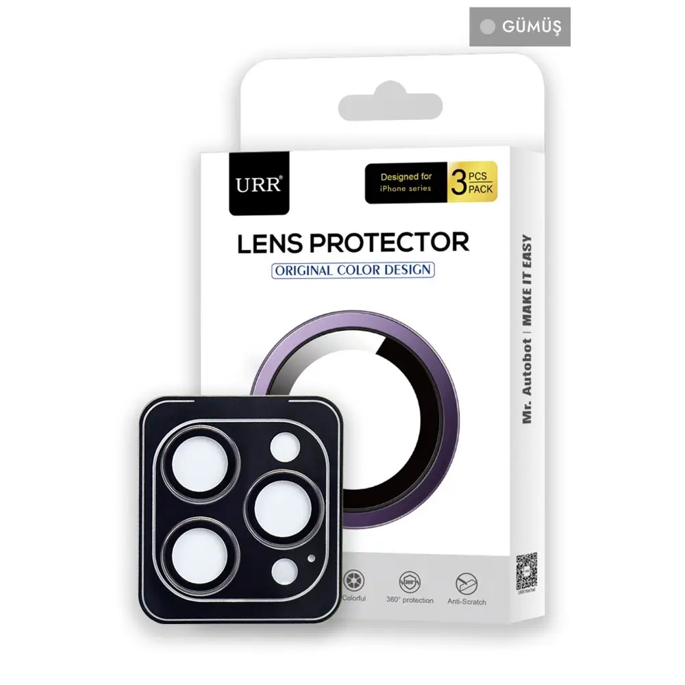 URR iPhone 14 Pro Titanium Alloy Kamera Lens Koruyucu Gümüş URR iPhone 14 Pro Titanium Alloy Kamera Lens Koruyucu Gümüş