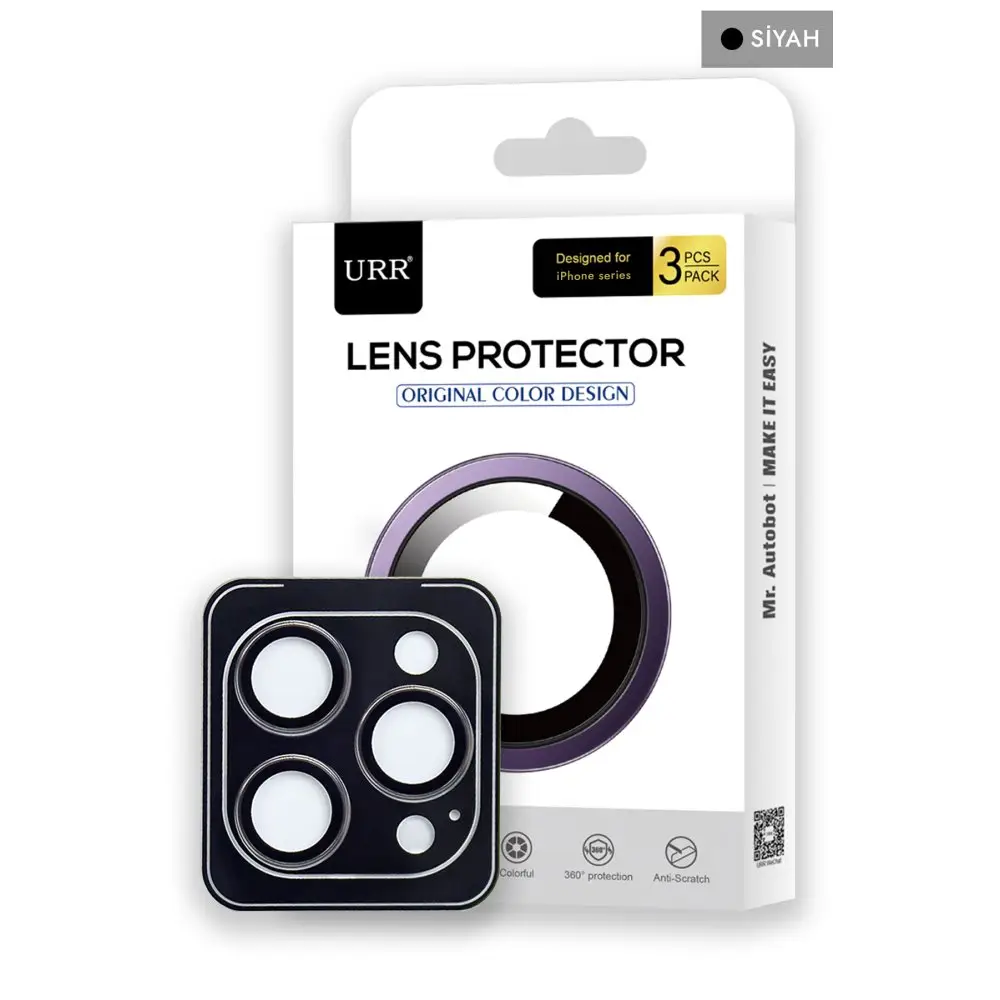 URR iPhone 15 Pro Titanium Alloy Kamera Lens Koruyucu Siyah URR iPhone 15 Pro Titanium Alloy Kamera Lens Koruyucu Siyah