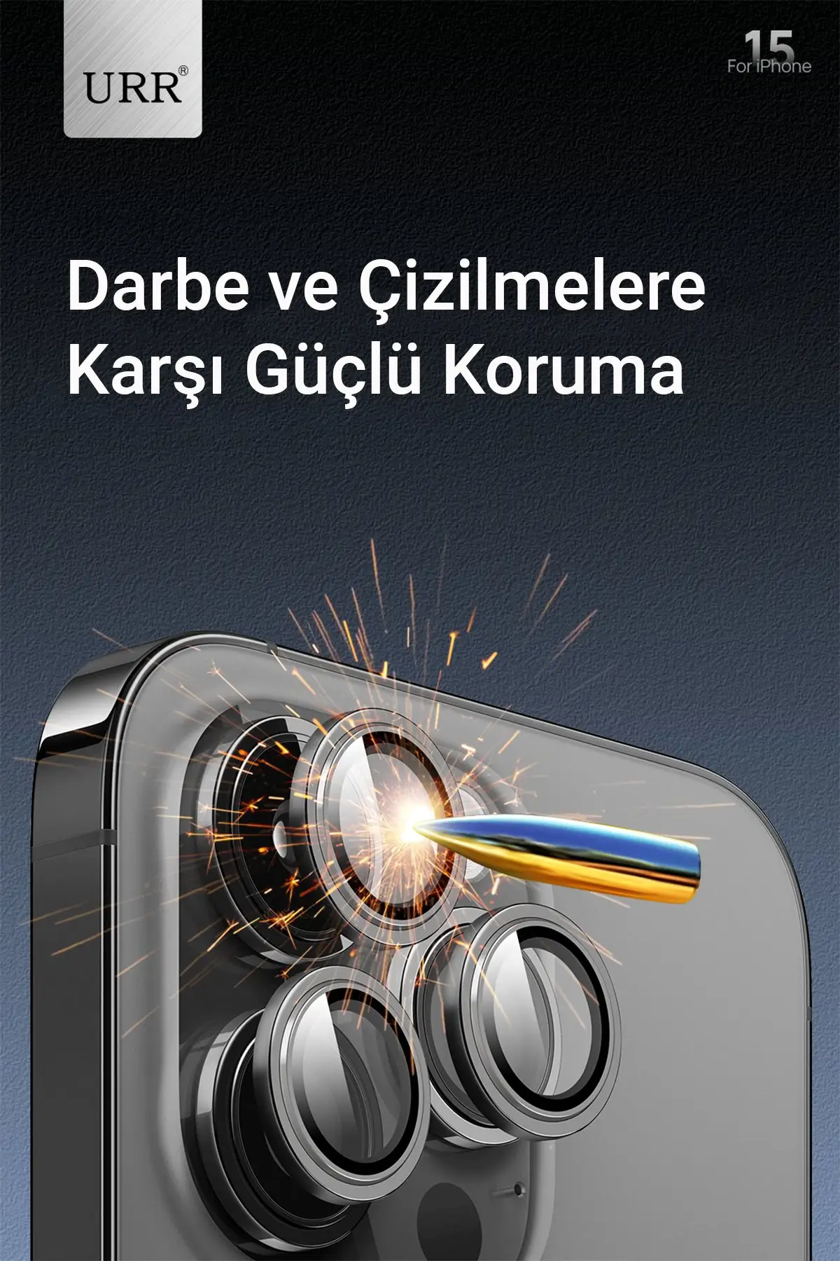 URR iPhone 16 Titanium Alloy Kamera Lens Koruyucu Siyah URR iPhone 16 Titanium Alloy Kamera Lens Koruyucu Siyah