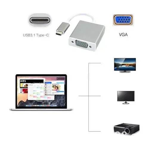 Usb Type-C 3.1 to Vga Çevirici Dönüştürücü Adaptör Kablosu Usb Type-C 3.1 to Vga Çevirici Dönüştürücü Adaptör Kablosu