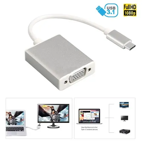 Usb Type-C 3.1 to Vga Çevirici Dönüştürücü Adaptör Kablosu Usb Type-C 3.1 to Vga Çevirici Dönüştürücü Adaptör Kablosu
